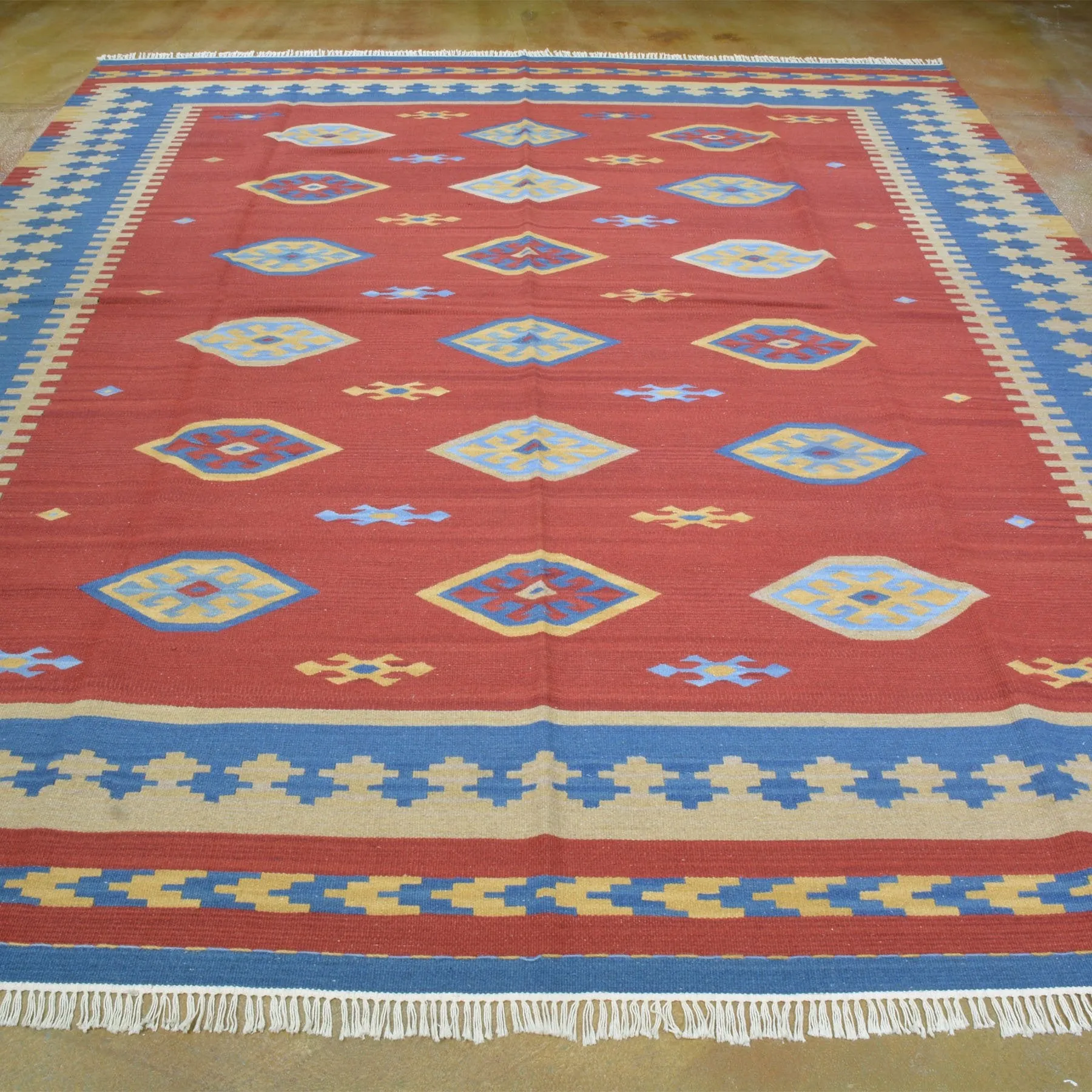 Hand-Woven Reversible Kilim Dhurrie Geometric Design Wool Rug (Size 8.2 X 10.0) Brral-2127