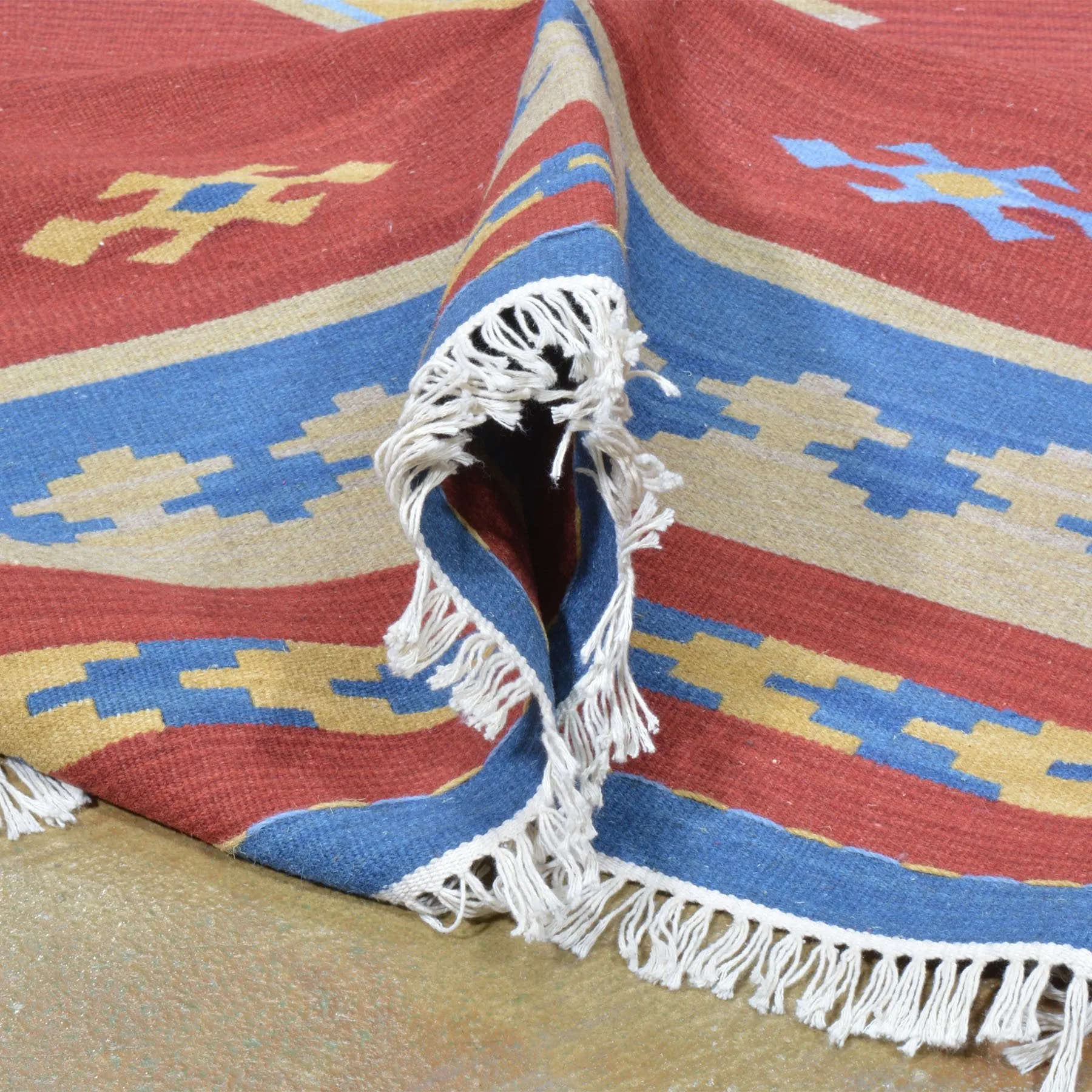 Hand-Woven Reversible Kilim Dhurrie Geometric Design Wool Rug (Size 8.2 X 10.0) Brral-2127