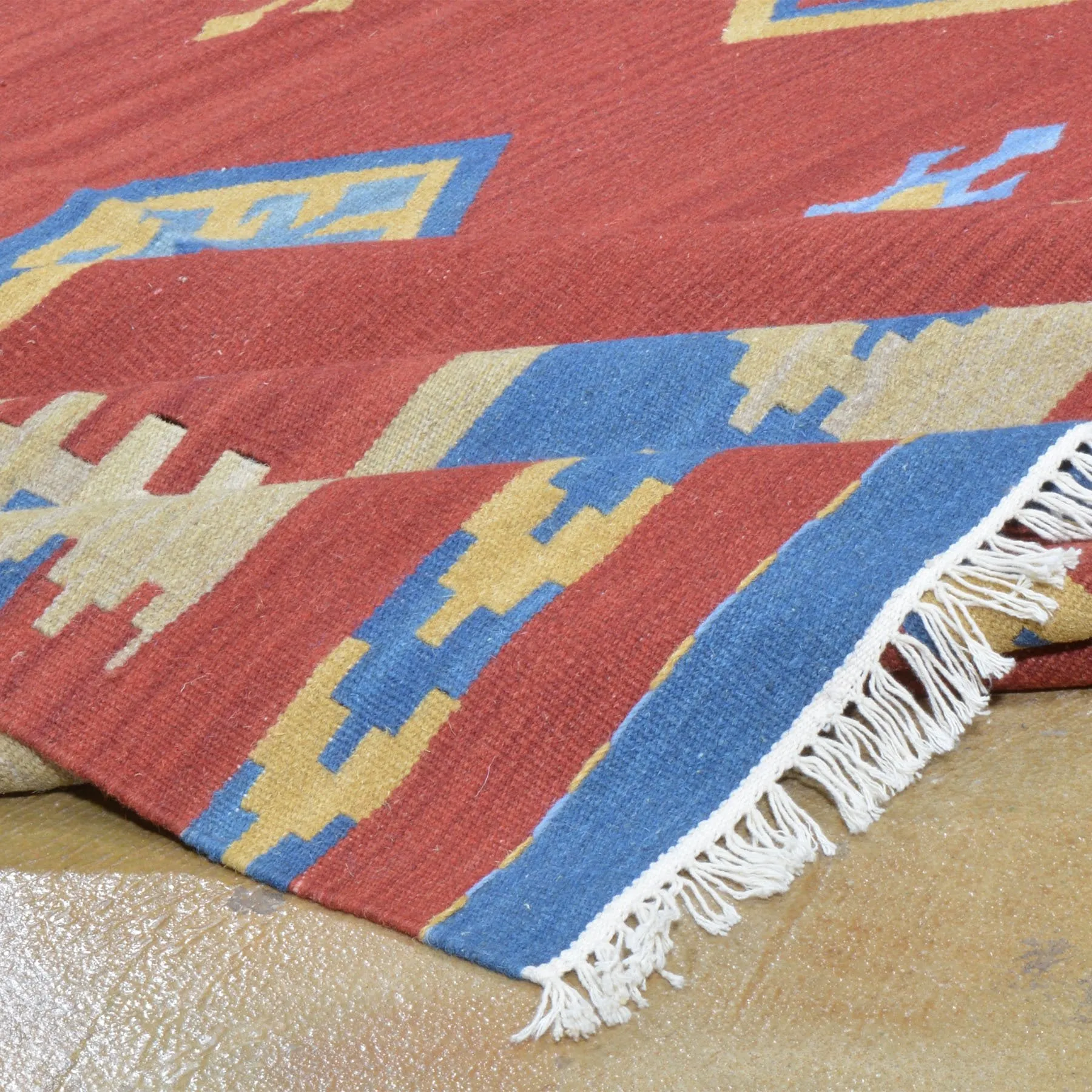 Hand-Woven Reversible Kilim Dhurrie Geometric Design Wool Rug (Size 8.2 X 10.0) Brral-2127