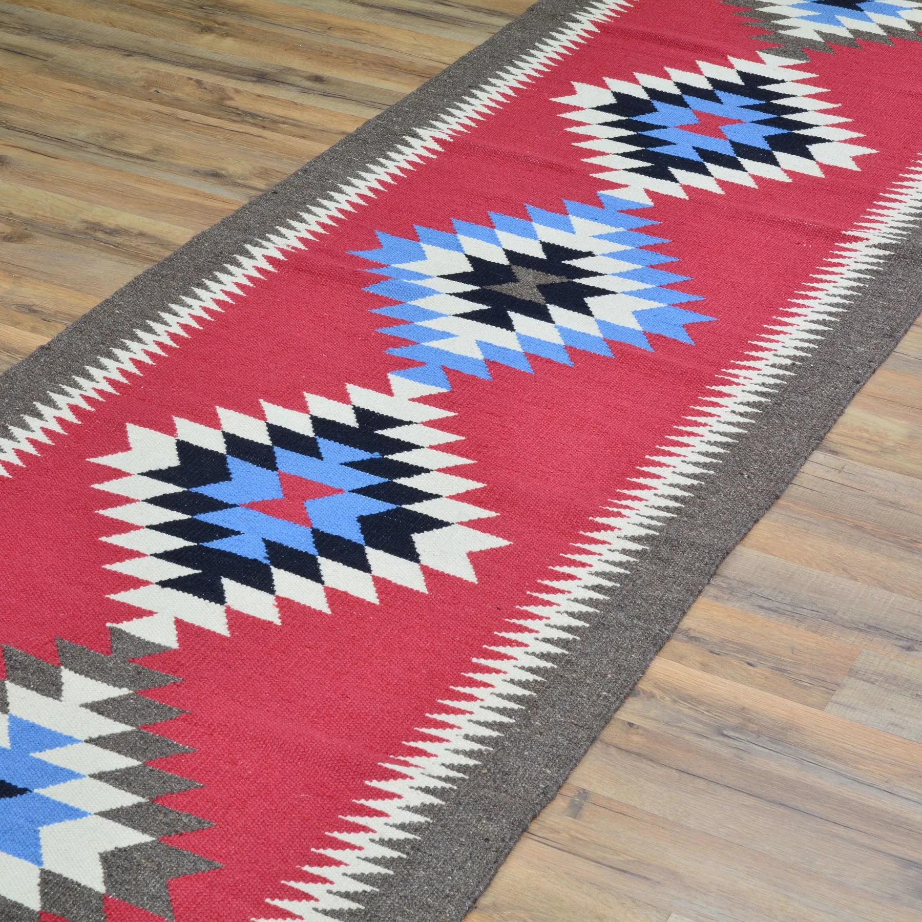 Hand-Woven Reversible Southwestern Design Handmade Wool Kilim (Size 2.7 X 9.9) Cwral-11163