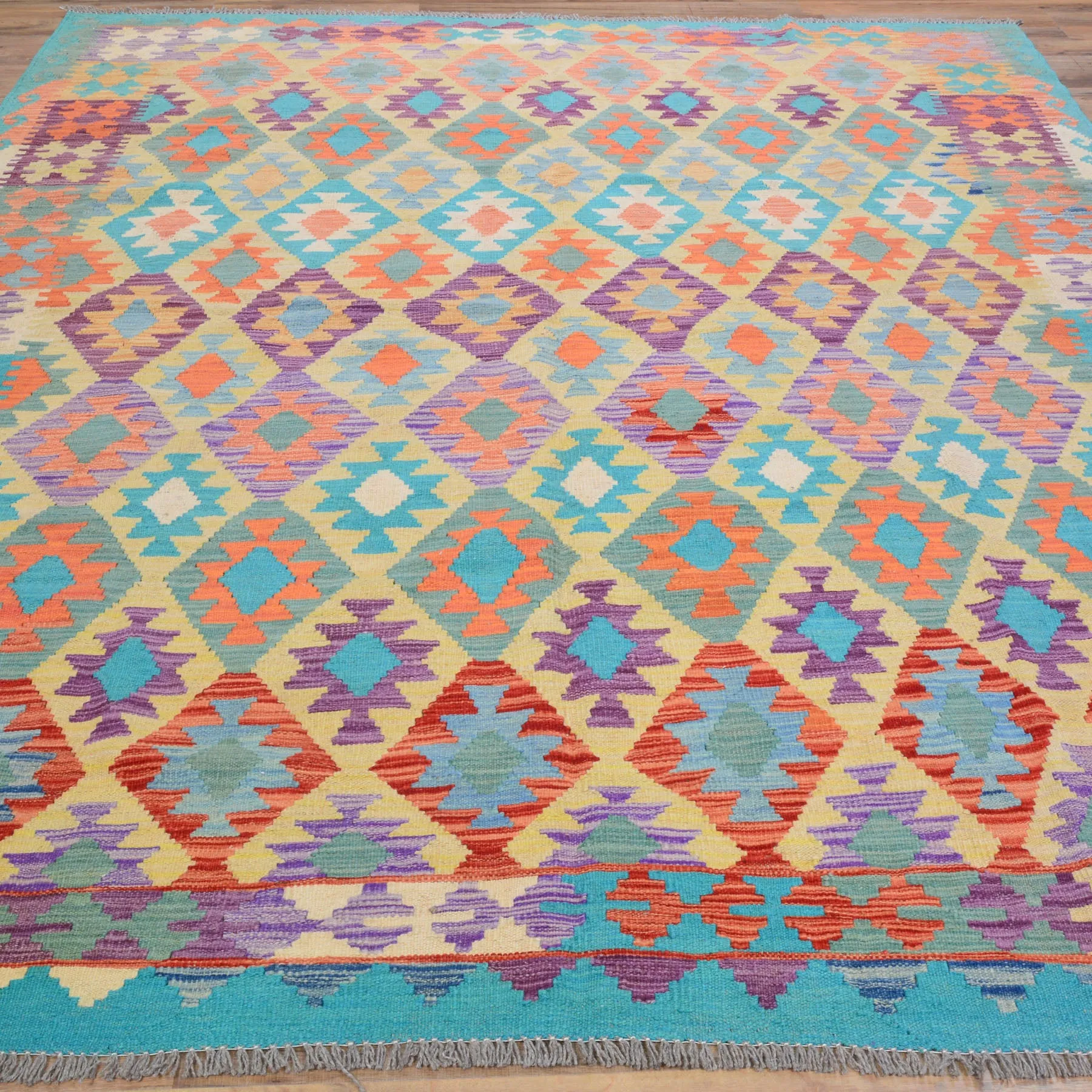 Hand-Woven Southwestern Afghan Kilim Handmade Wool Rug (Size 6.9 X 9.4) Cwral-9465