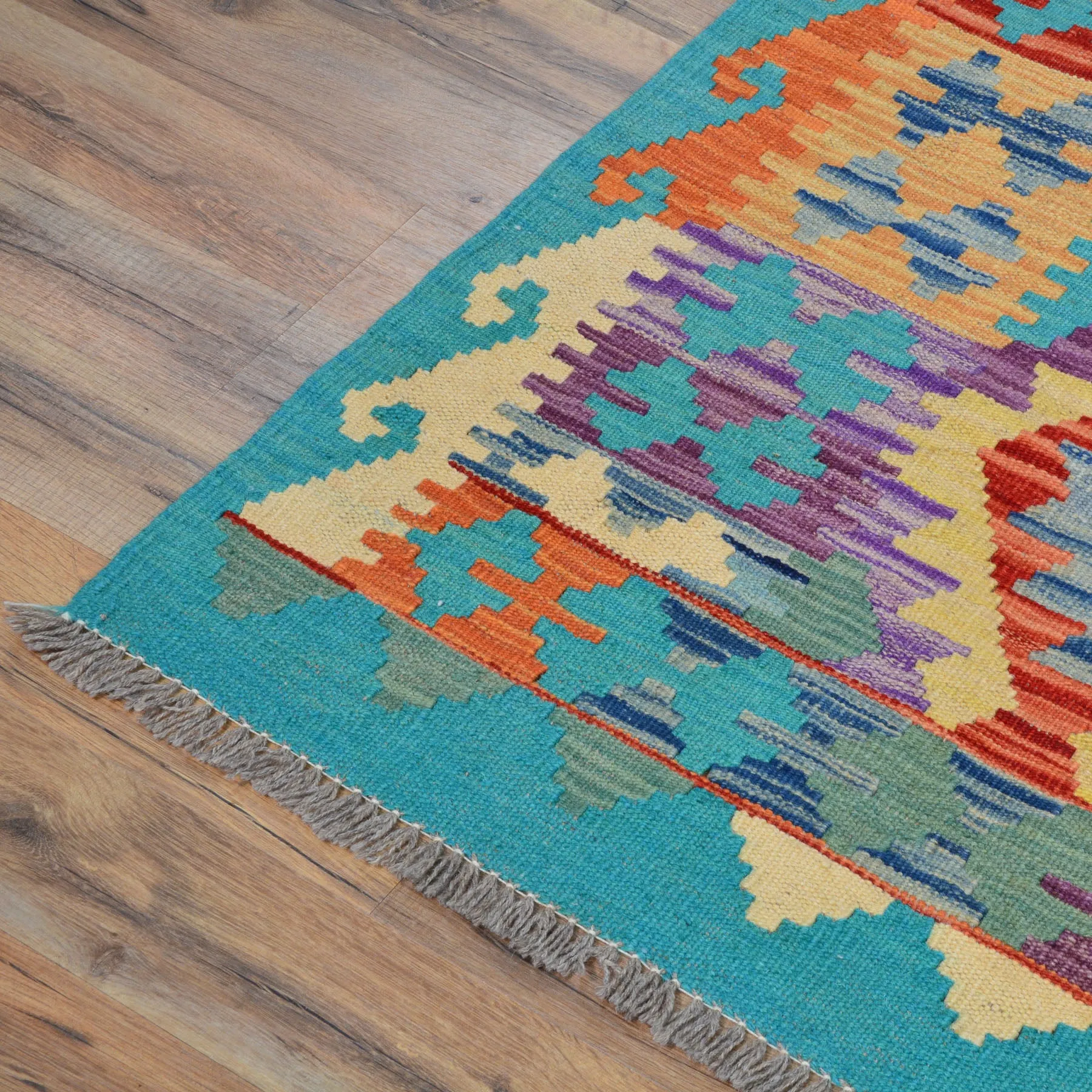 Hand-Woven Southwestern Afghan Kilim Handmade Wool Rug (Size 6.9 X 9.4) Cwral-9465