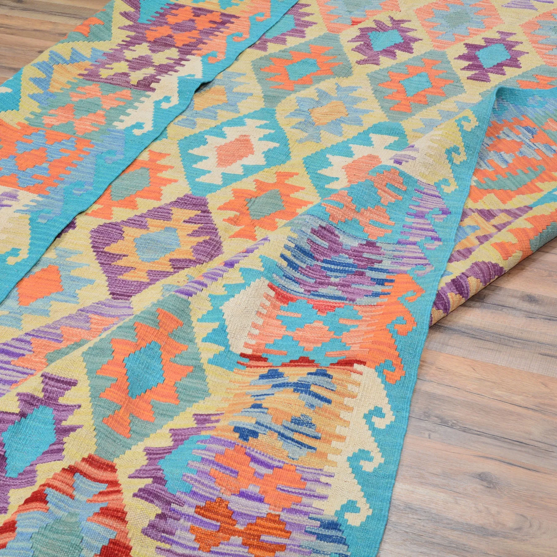Hand-Woven Southwestern Afghan Kilim Handmade Wool Rug (Size 6.9 X 9.4) Cwral-9465