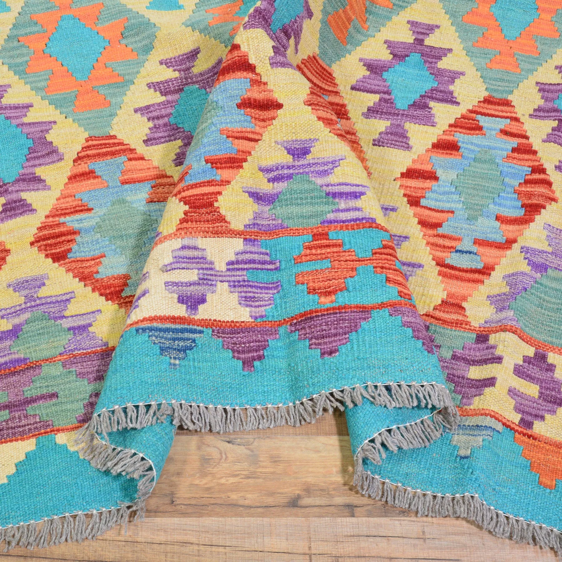 Hand-Woven Southwestern Afghan Kilim Handmade Wool Rug (Size 6.9 X 9.4) Cwral-9465