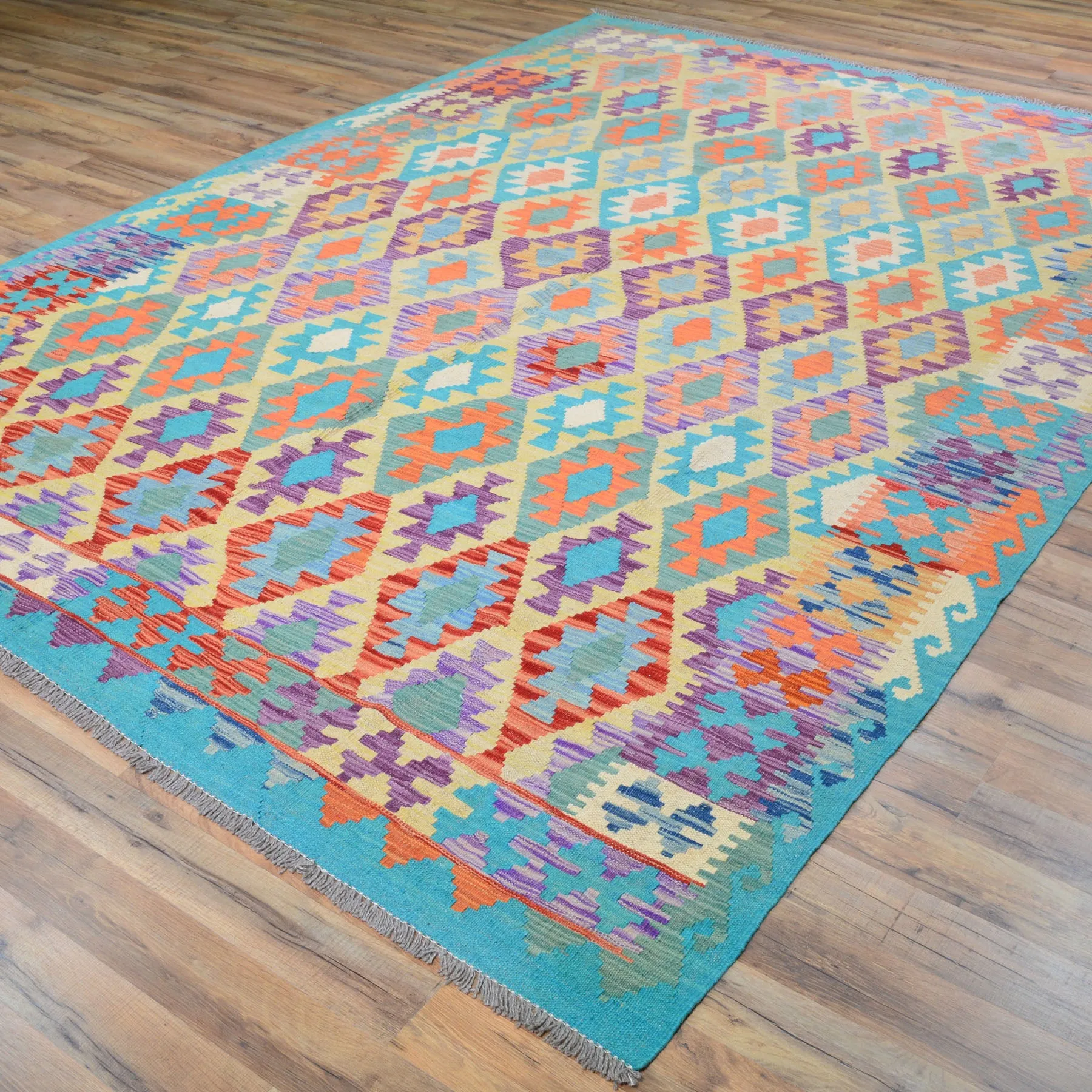 Hand-Woven Southwestern Afghan Kilim Handmade Wool Rug (Size 6.9 X 9.4) Cwral-9465