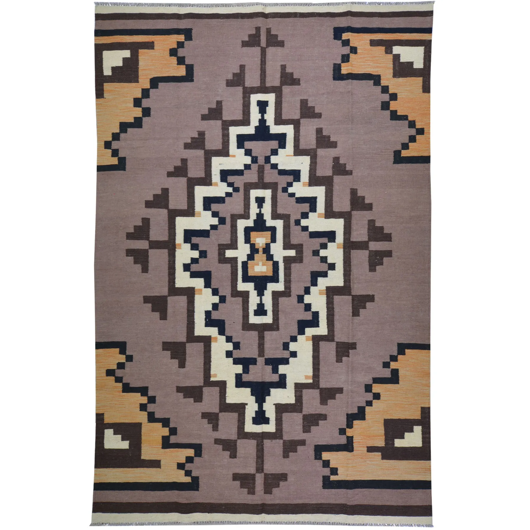 Hand-Woven Tribal Kilim Southwestern Design Wool Rug (Size 6.4 X 9.9) Cwral-8700