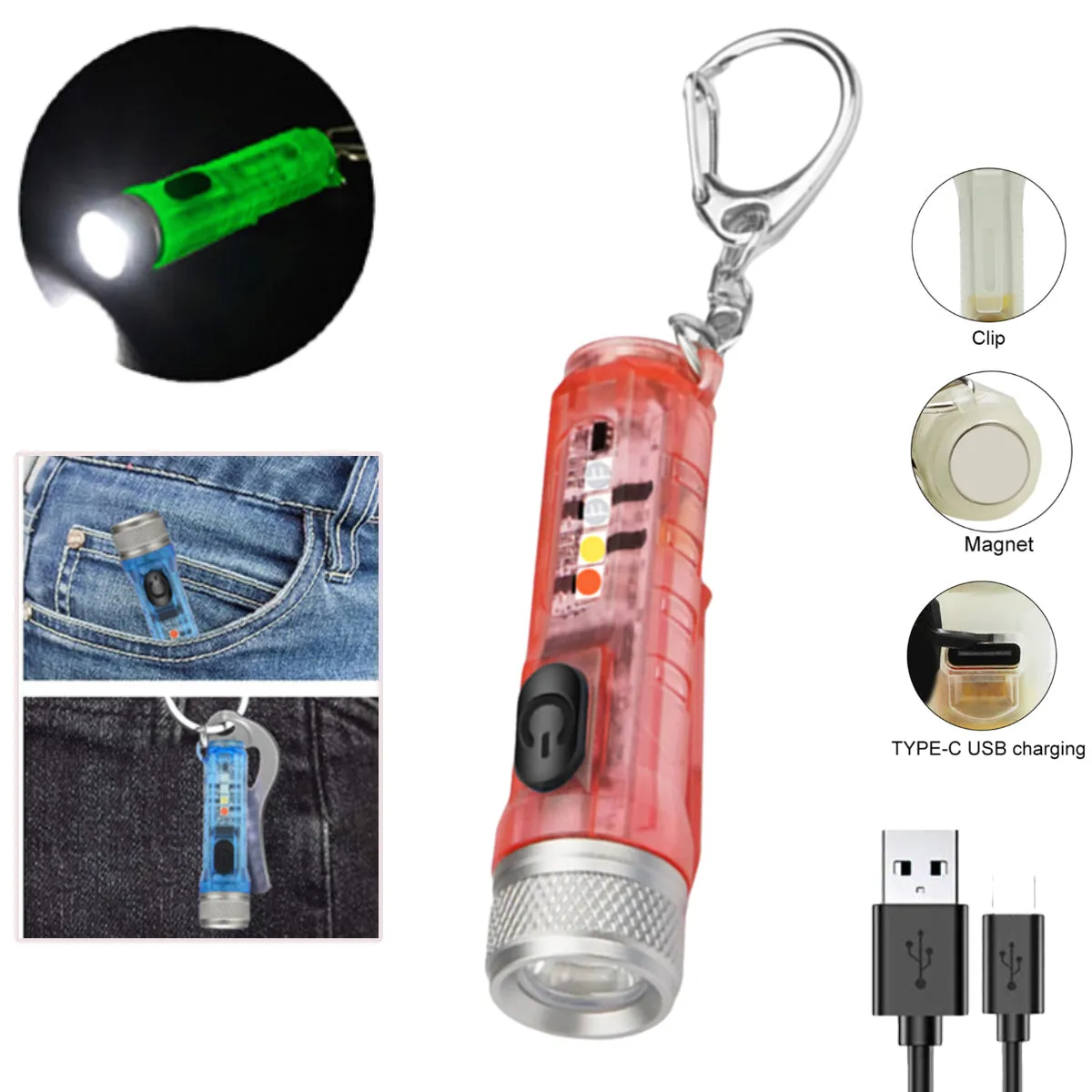 IP65 Mini LED Flashlights USB Rechargeable Keychain Flashlight - Jennyhome