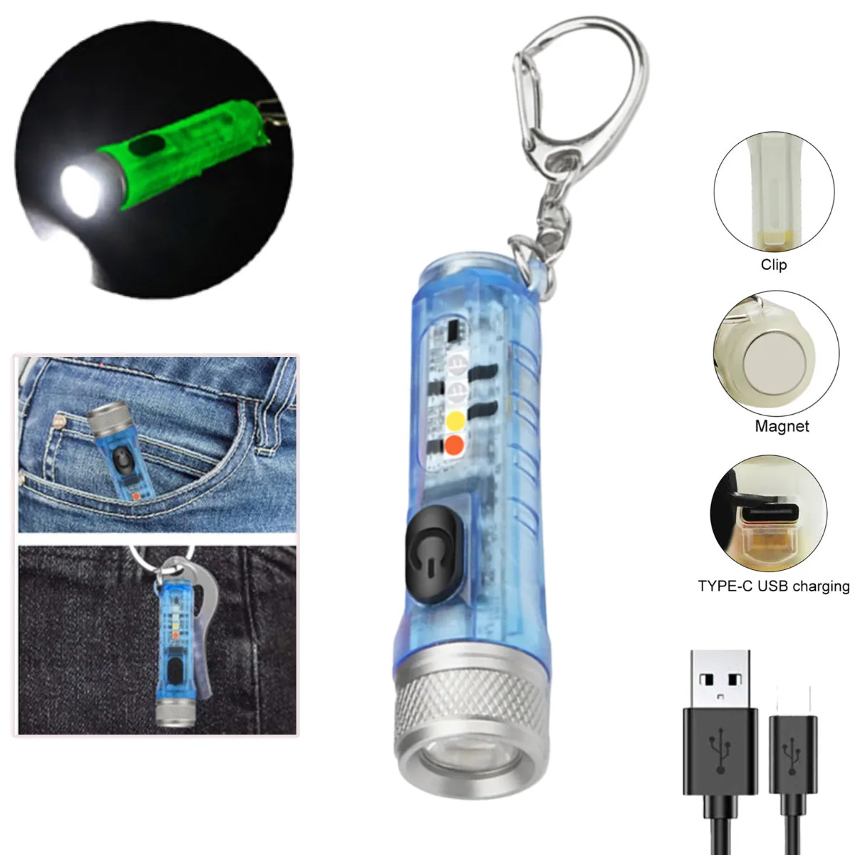 IP65 Mini LED Flashlights USB Rechargeable Keychain Flashlight - Jennyhome