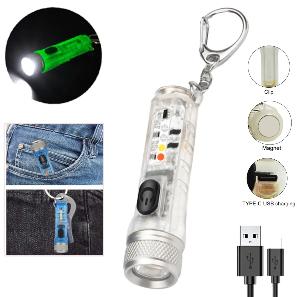 IP65 Mini LED Flashlights USB Rechargeable Keychain Flashlight - Jennyhome