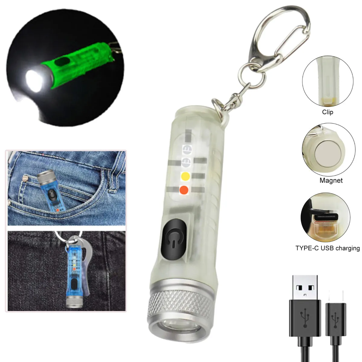IP65 Mini LED Flashlights USB Rechargeable Keychain Flashlight - Jennyhome