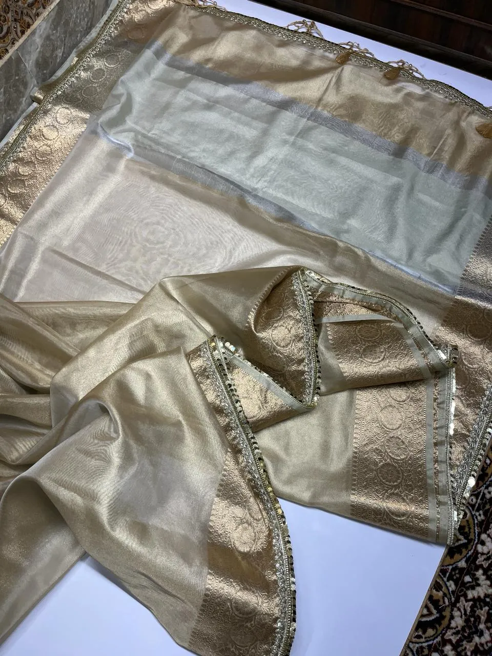 Jahanavi  Kapoor Golden Tissue Saree