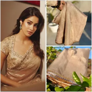 Jahanavi  Kapoor Golden Tissue Saree