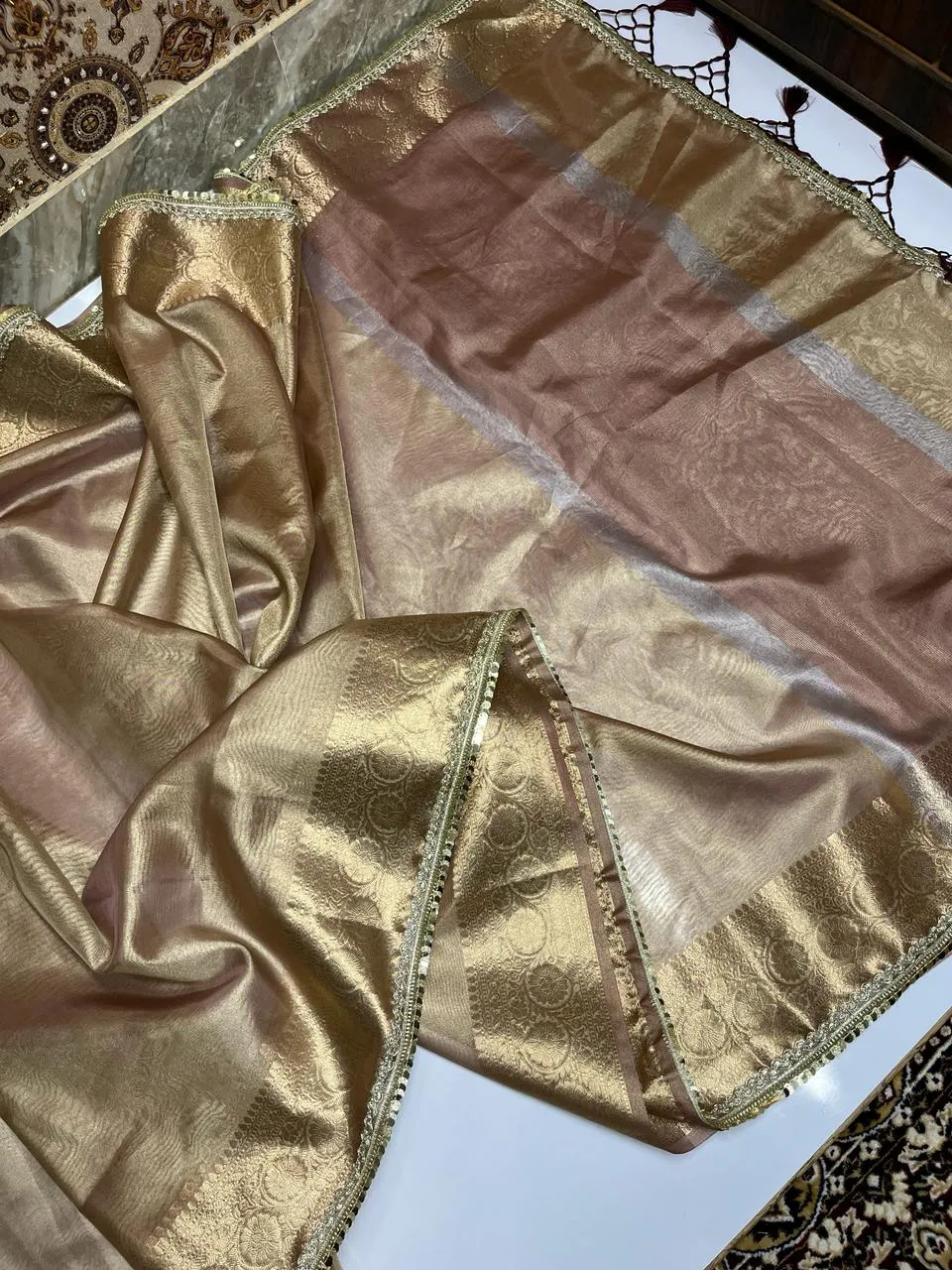 Jahanavi  Kapoor Golden Tissue Saree