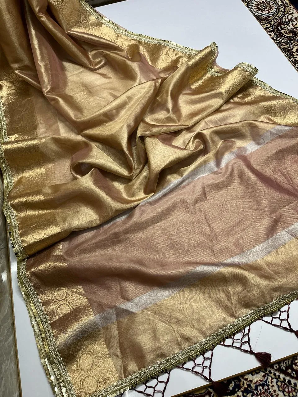 Jahanavi  Kapoor Golden Tissue Saree