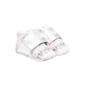 KIDS VERSACE NEWBORN EMBROIDERED LOGO SNEAKER BABY PINK/SILVER
