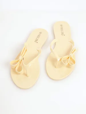 Ladies Jelly Thong Sandal With Side Bow - Light Yellow