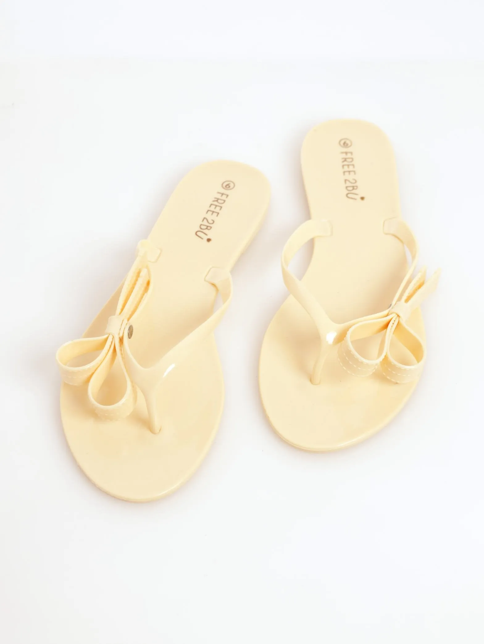 Ladies Jelly Thong Sandal With Side Bow - Light Yellow