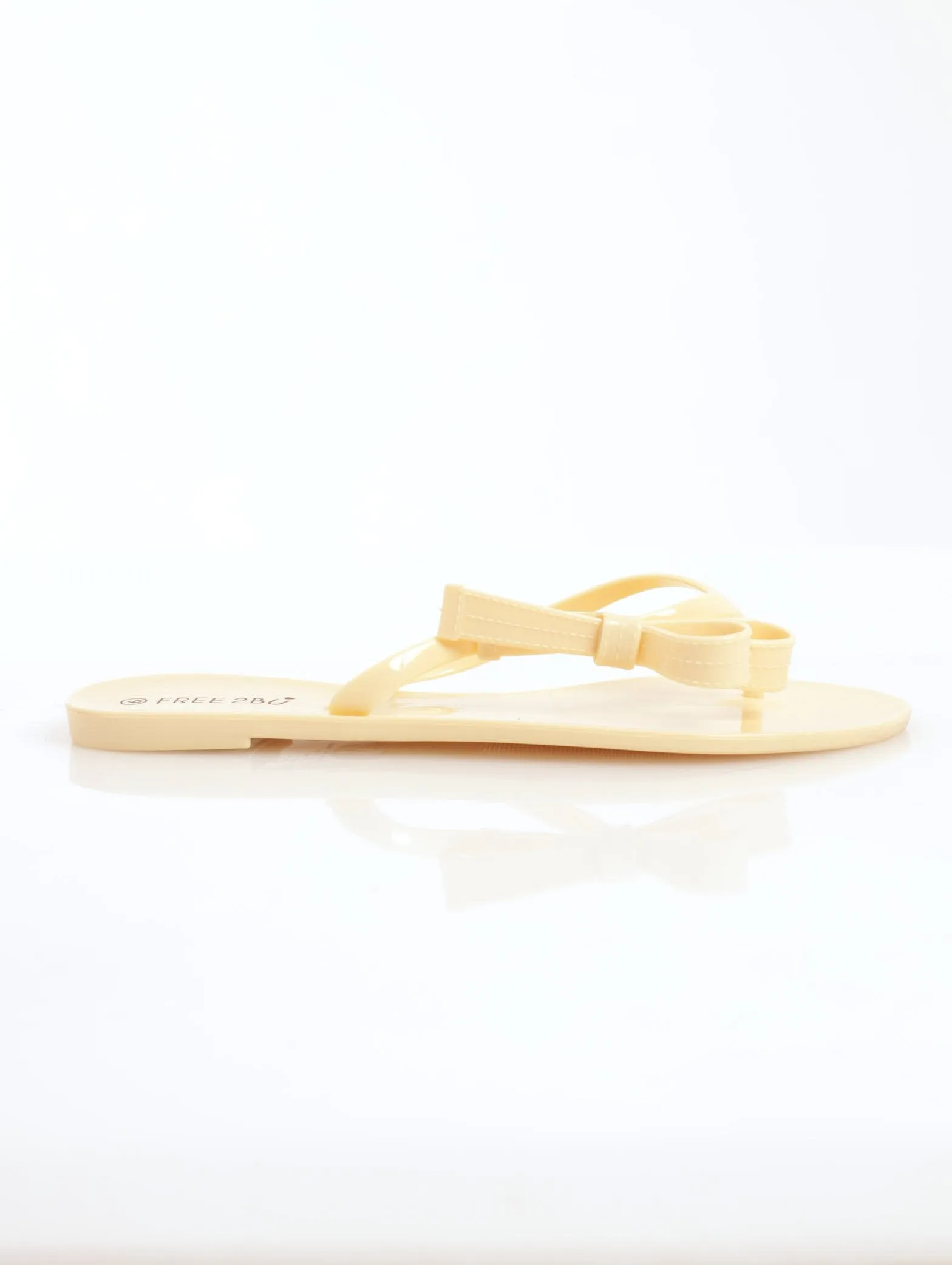 Ladies Jelly Thong Sandal With Side Bow - Light Yellow