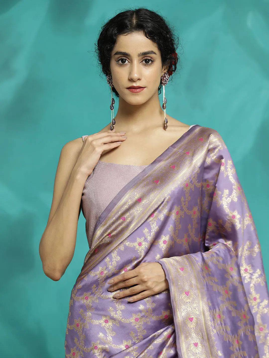 Lavender Zari Woven Heavy Banarasi Saree