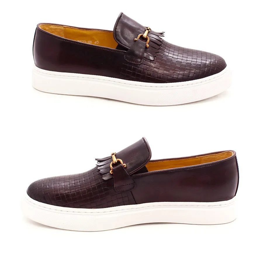 Leather Shoes Men's Leather Casual round Toe Pumps Flat Heel Woven Pattern Handmade Men's Shoes Fashion European and American Style Loafers Men
