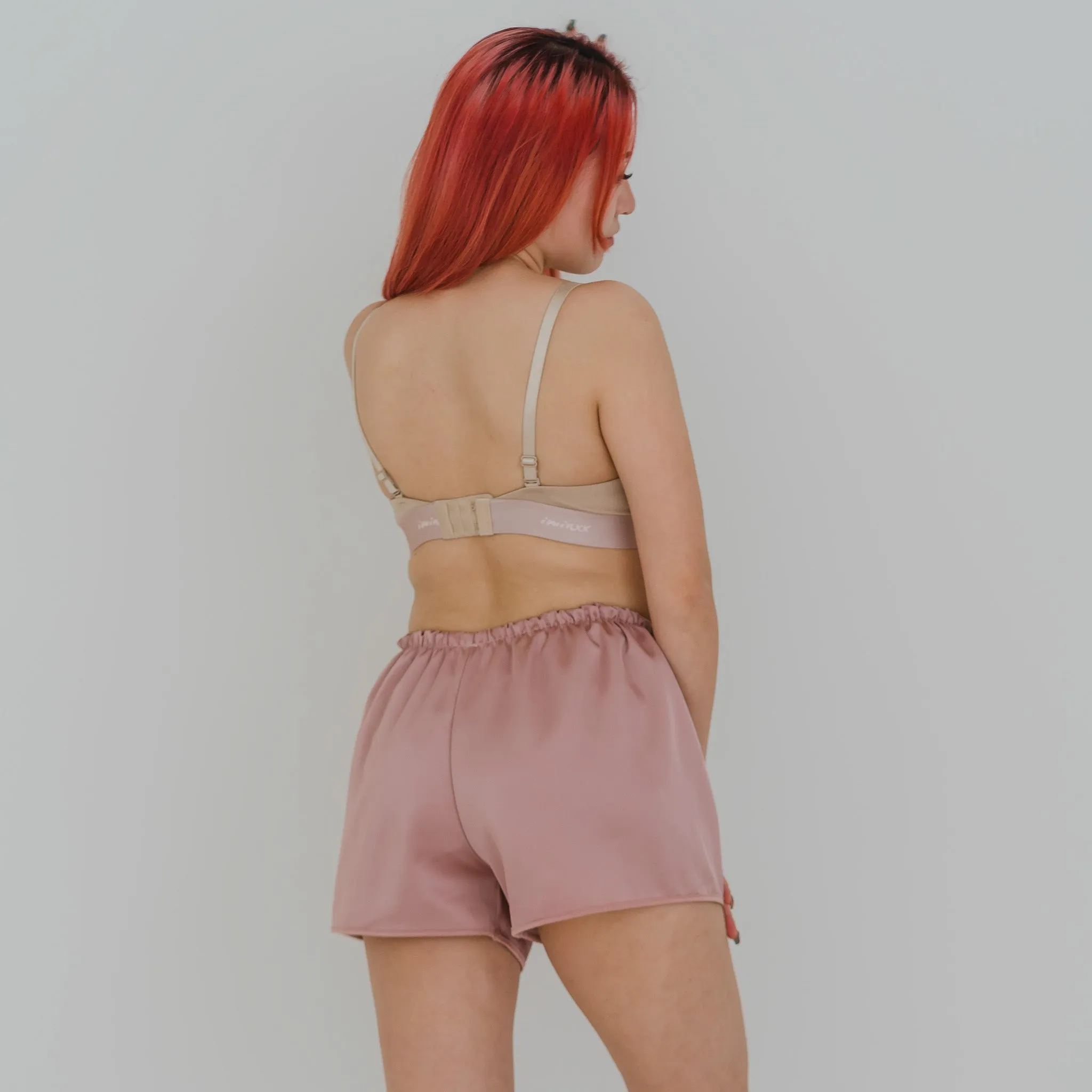 Luxurious Cooling Crease-less Satin Shorts in Shimmering Blush
