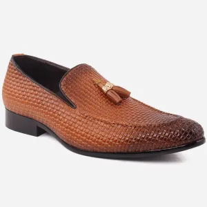 Men "IGNACIO" Woven Textured Moc Toe Tassel Formal Leather Loafer Shoes