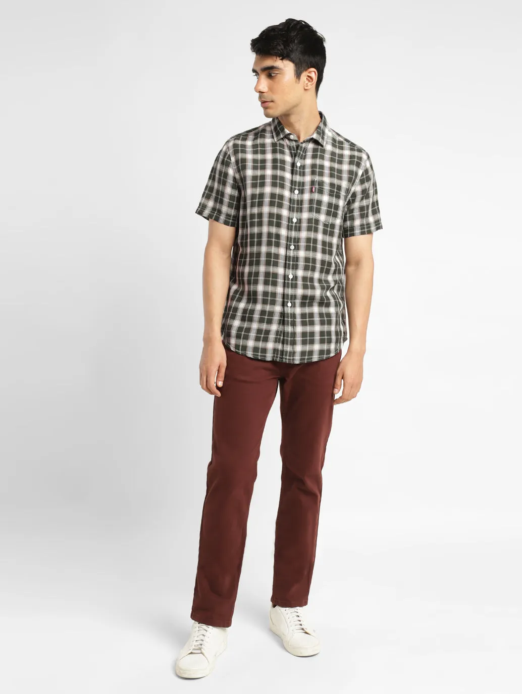 Men's Checkered Spread Collar Linen Shirt