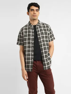 Men's Checkered Spread Collar Linen Shirt