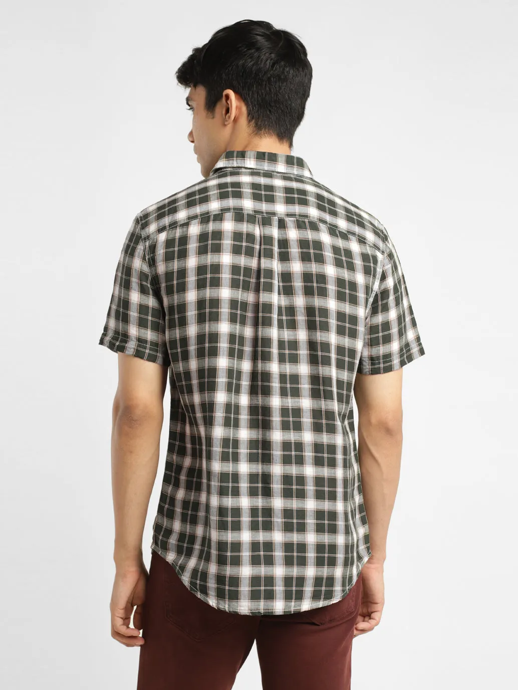 Men's Checkered Spread Collar Linen Shirt