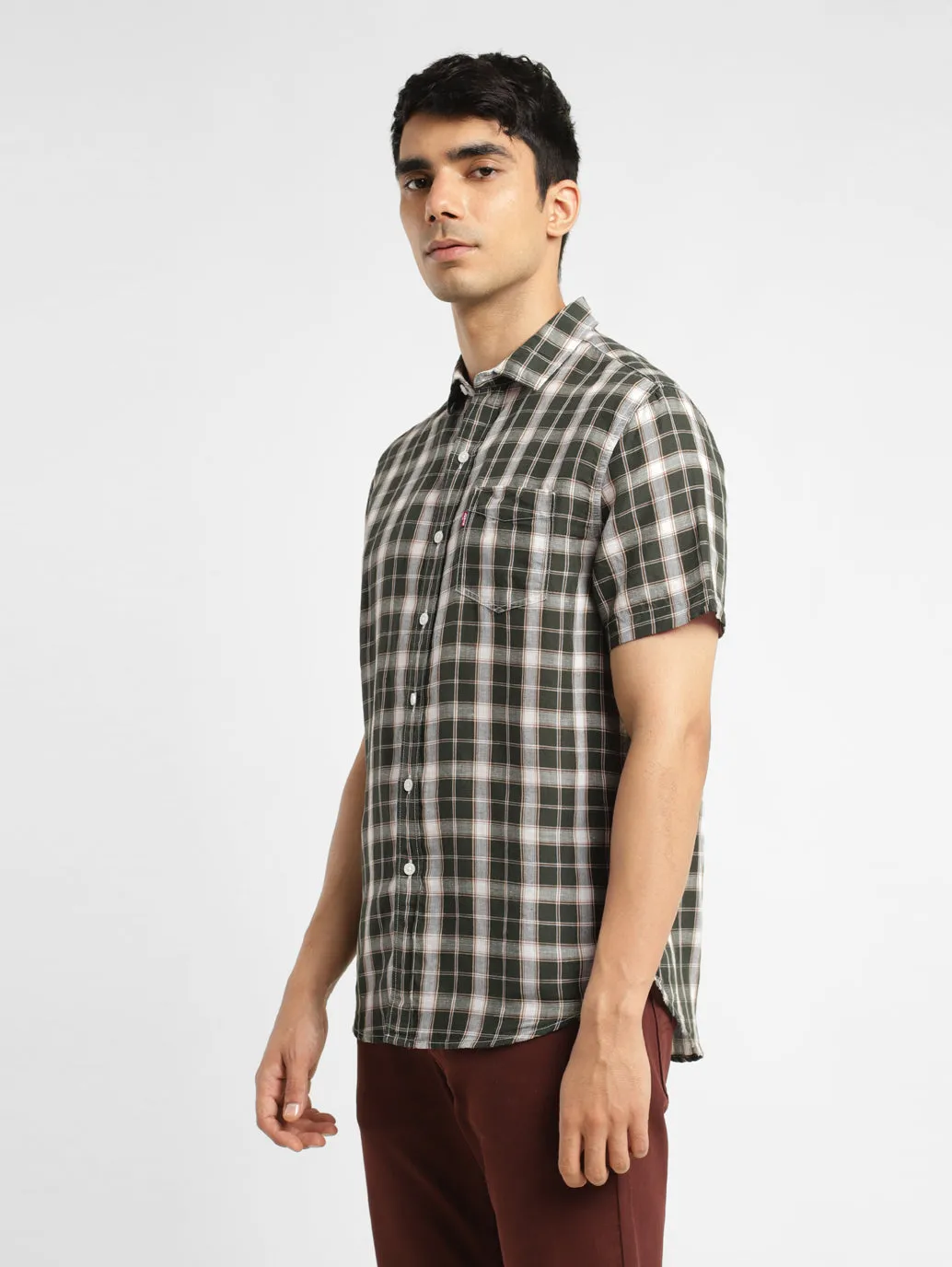 Men's Checkered Spread Collar Linen Shirt