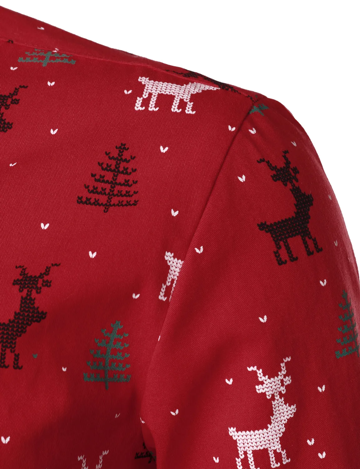 Men's Christmas Tree Elk Print Breathable Red Long Sleeve Shirt