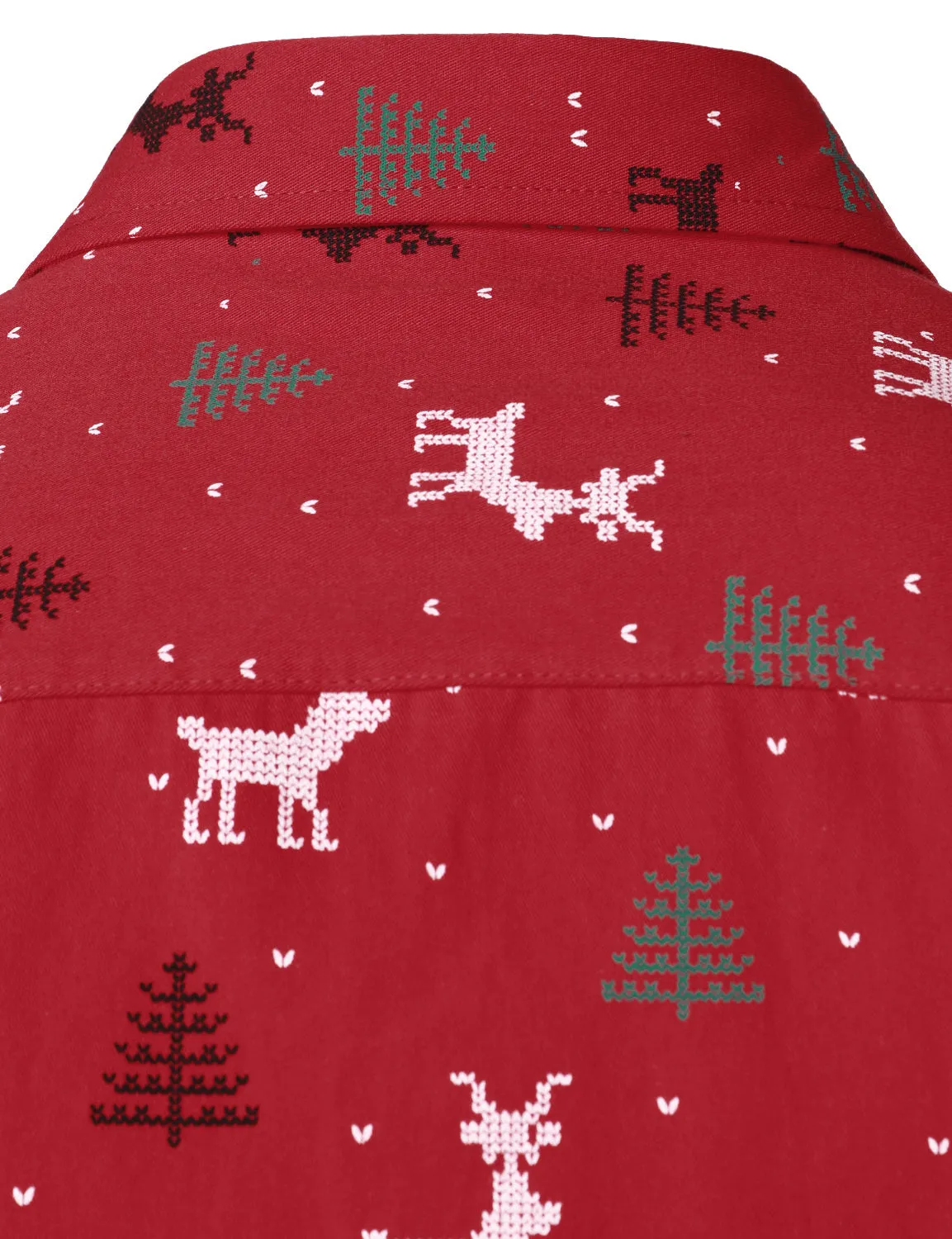 Men's Christmas Tree Elk Print Breathable Red Long Sleeve Shirt