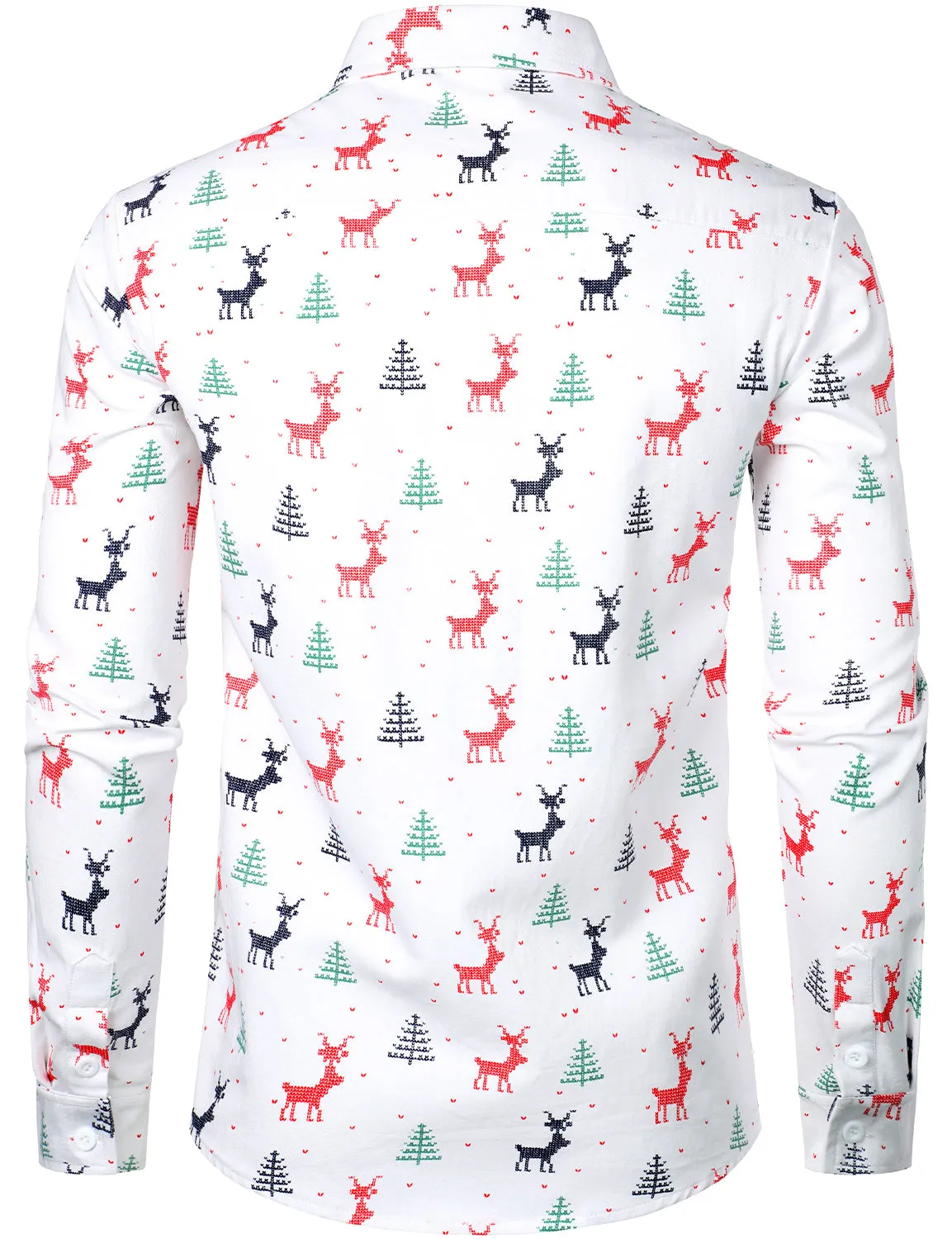 Men's Christmas Tree Elk Print Breathable Red Long Sleeve Shirt
