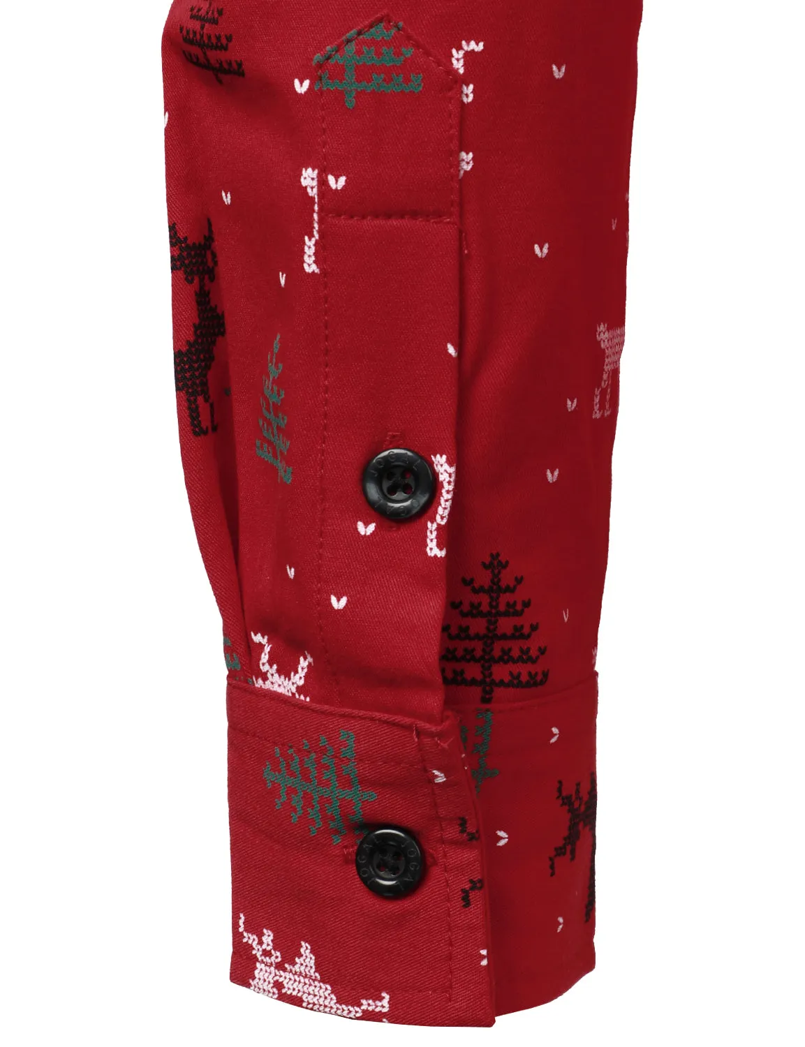 Men's Christmas Tree Elk Print Breathable Red Long Sleeve Shirt