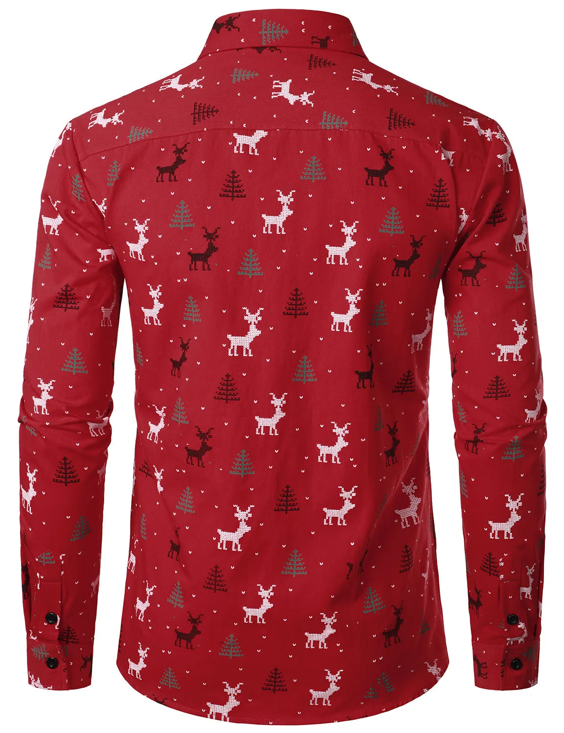 Men's Christmas Tree Elk Print Breathable Red Long Sleeve Shirt