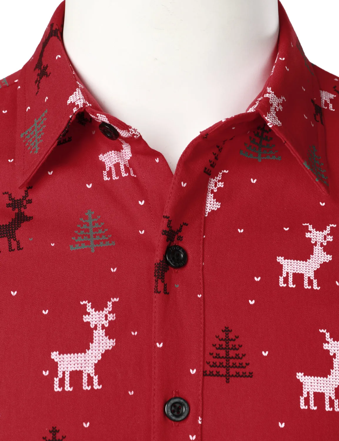 Men's Christmas Tree Elk Print Breathable Red Long Sleeve Shirt