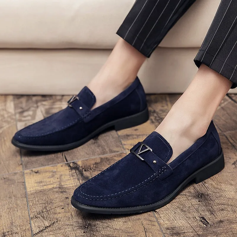 Men's Faux Suede Loafers Pointed Toe Slip On Shoes