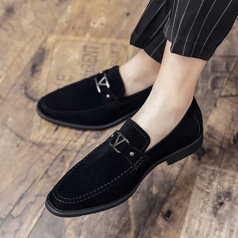 Men's Faux Suede Loafers Pointed Toe Slip On Shoes