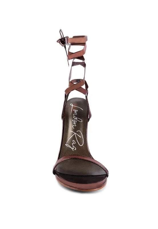 Metallic Stiletto Lace Up Sandals