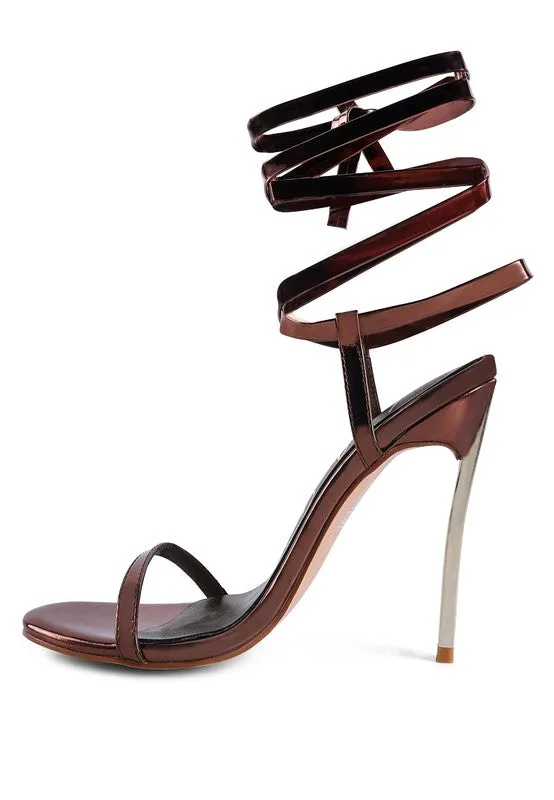 Metallic Stiletto Lace Up Sandals