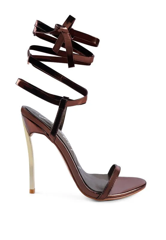 Metallic Stiletto Lace Up Sandals