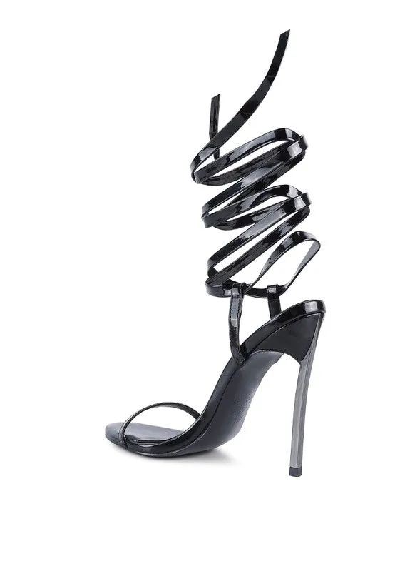 Metallic Stiletto Lace Up Sandals