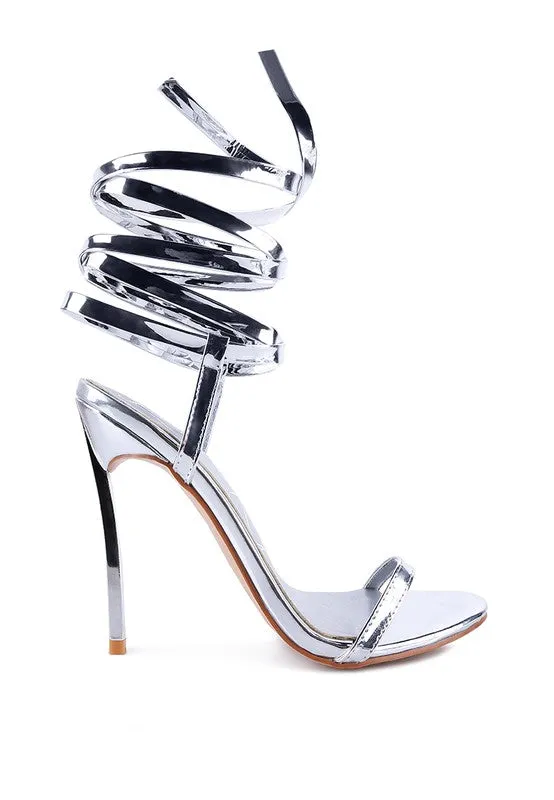 Metallic Stiletto Lace Up Sandals