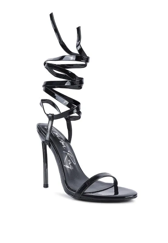 Metallic Stiletto Lace Up Sandals