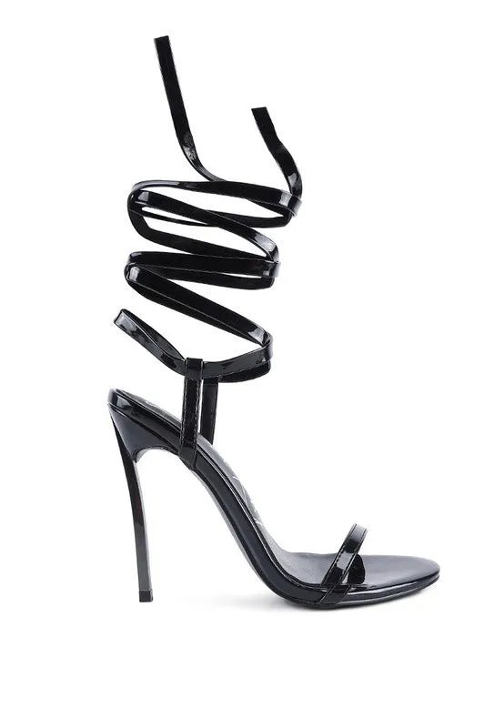 Metallic Stiletto Lace Up Sandals
