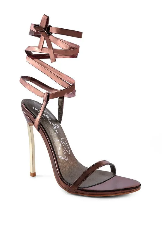 Metallic Stiletto Lace Up Sandals