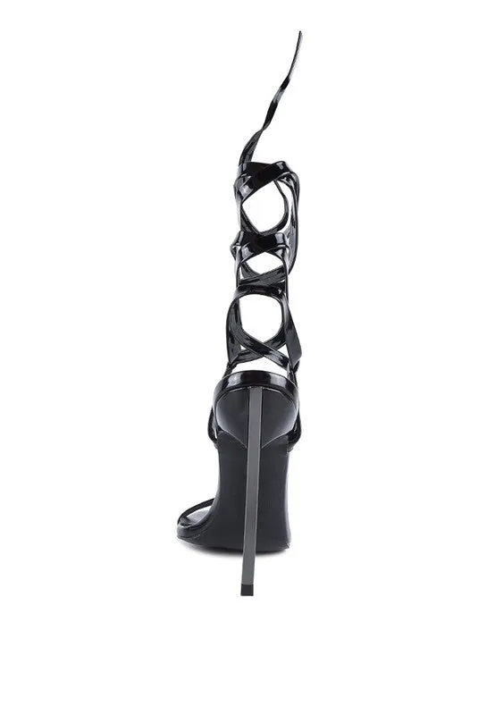 Metallic Stiletto Lace Up Sandals