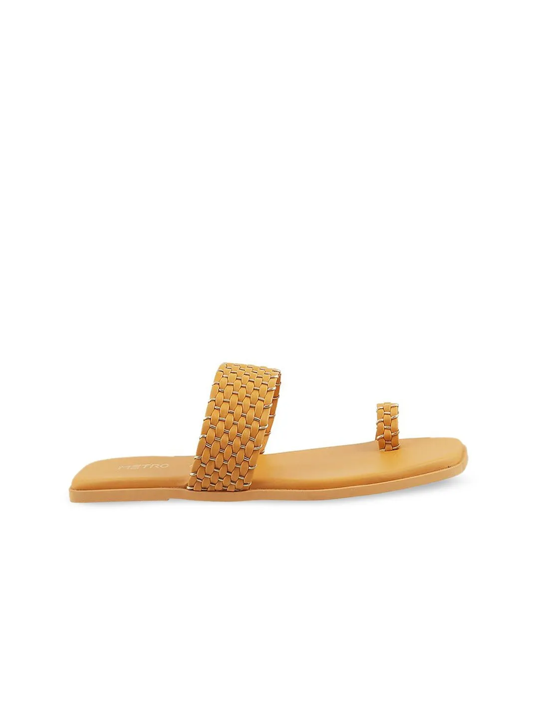 Metro Women Yellow Woven Design One Toe Flats