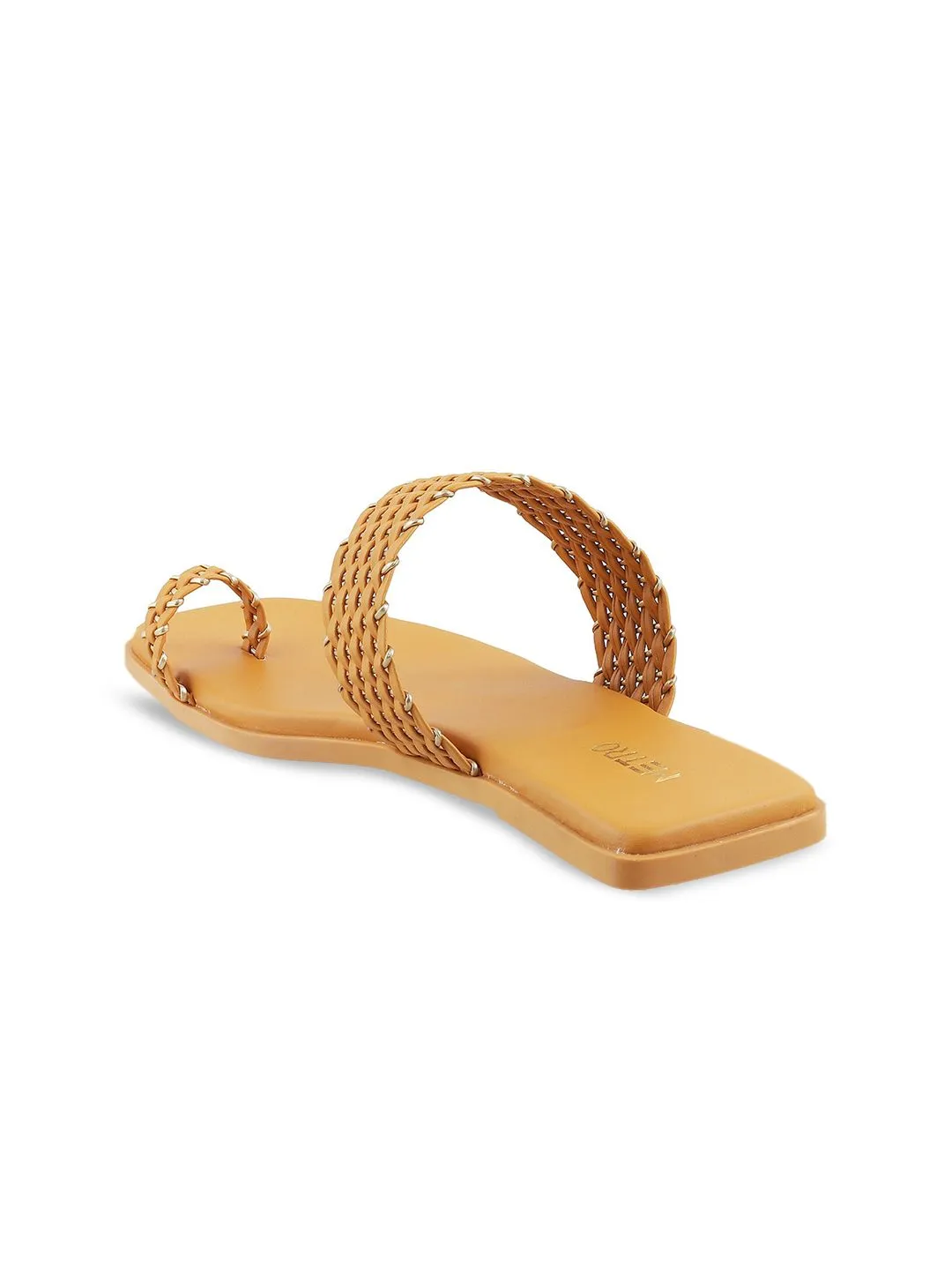 Metro Women Yellow Woven Design One Toe Flats