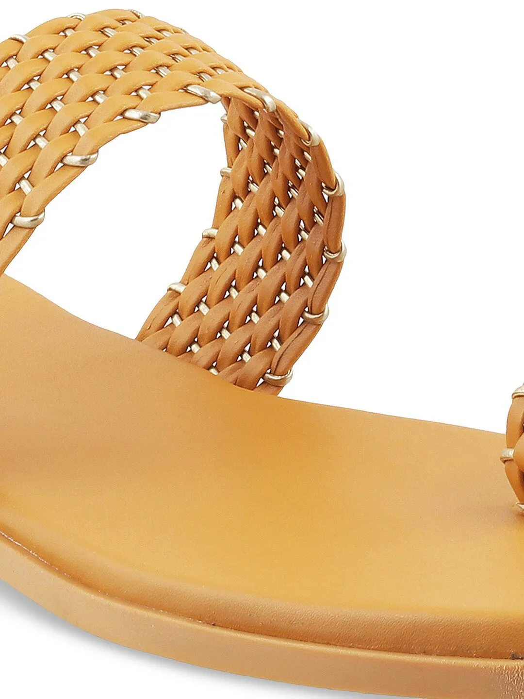 Metro Women Yellow Woven Design One Toe Flats